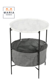 Modern Round Side Table with Storage Basket Stylish & Practical 42x56cm