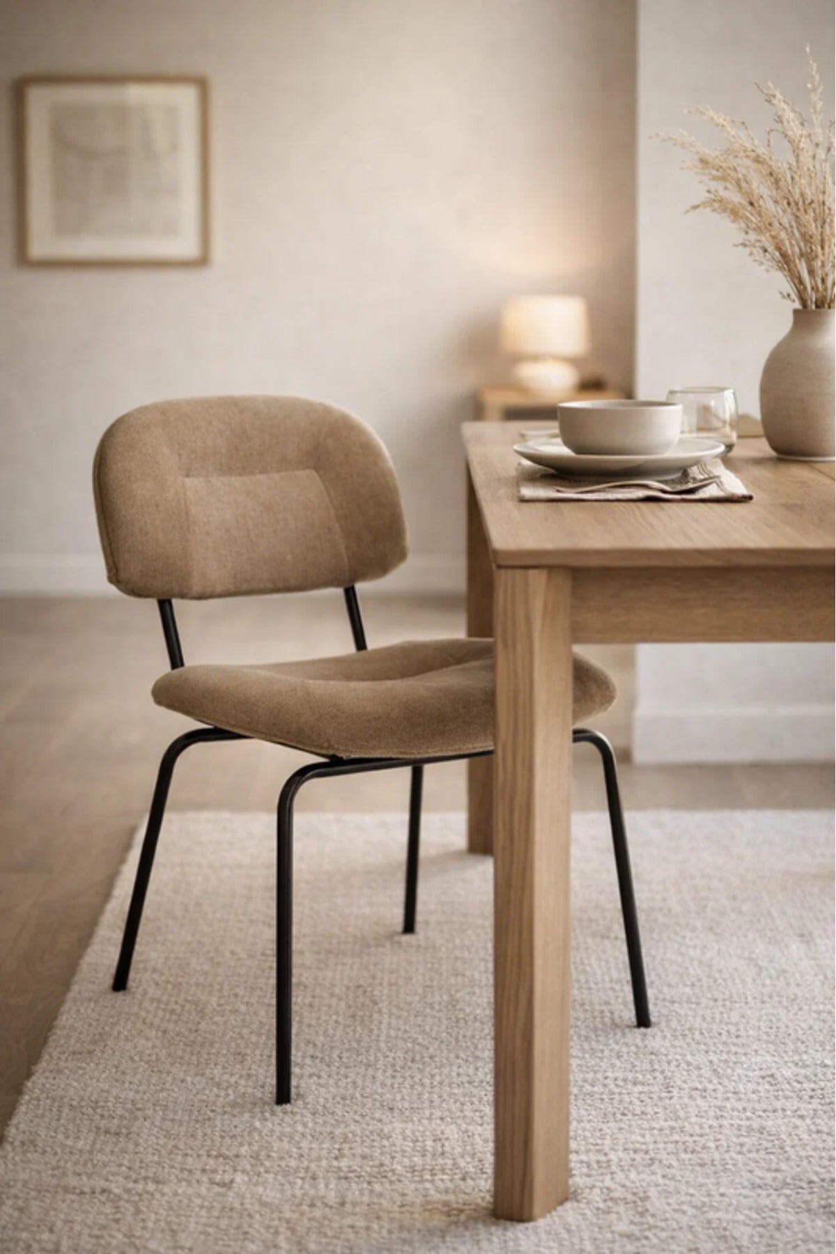 Modern Coffee Dining Chair with Black Metal Legs Comfortable Dining Room Chair