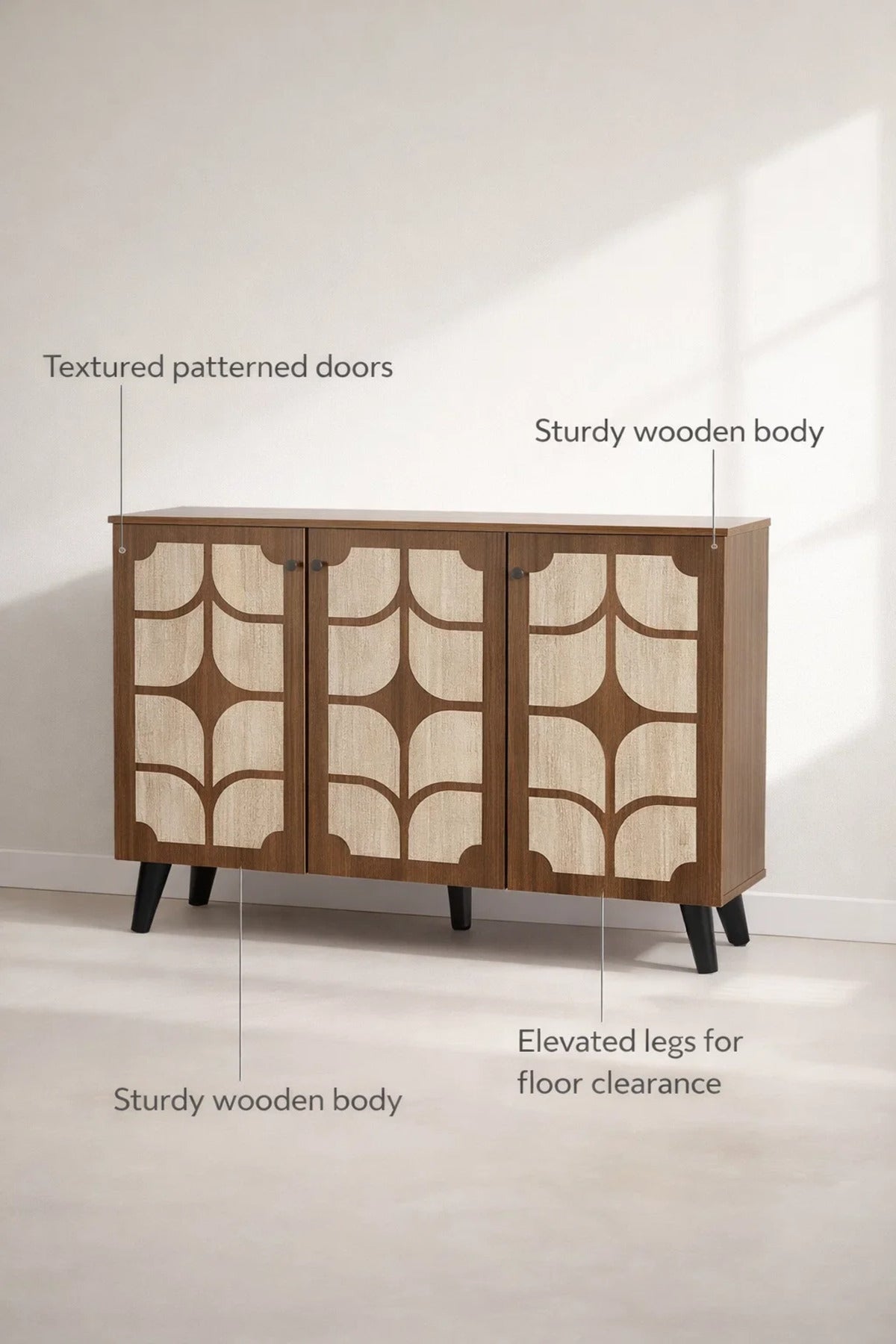 Brown and Beige Shoe Cabinet with Decorative Pattern 120 x 32 x 93 cm