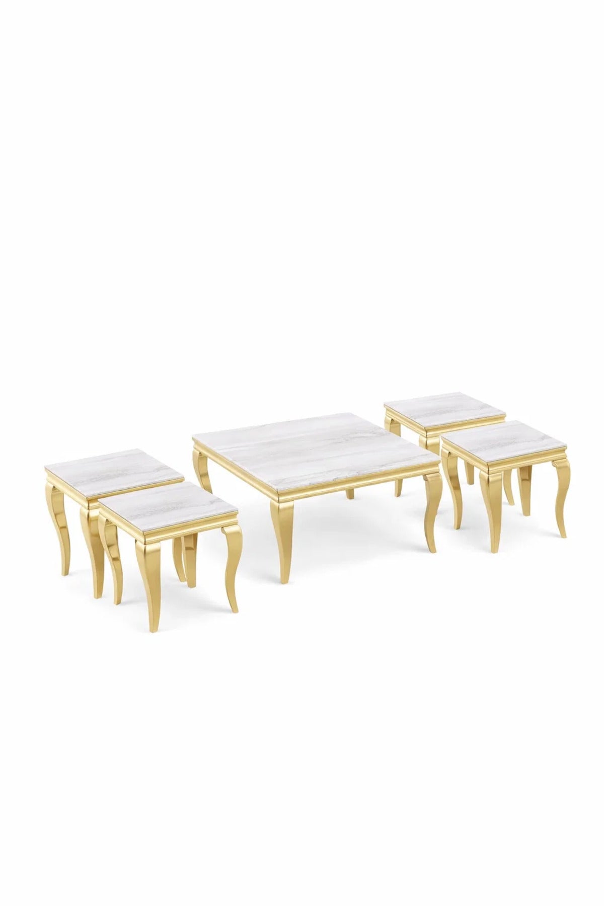 Luxury Gold Marble Coffee Table Set 1+4 √ê Classic Square Design