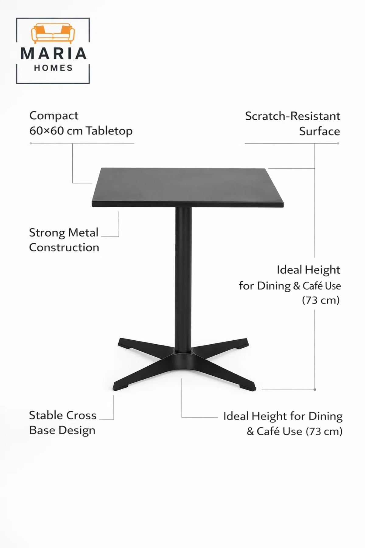 Black Square Table 60_60_73 cm Ð Modern CafŽ & Dining Table