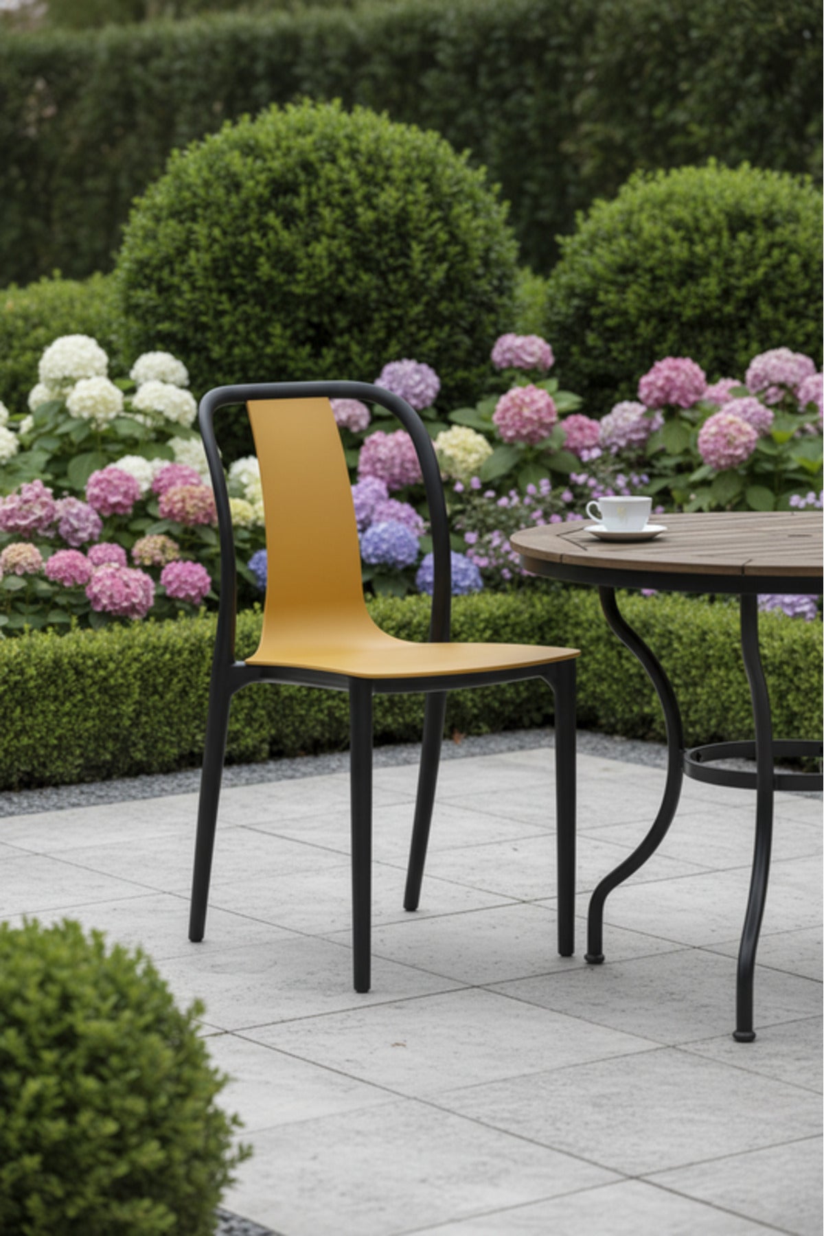 Stylish Yellow Plastic Chair with Black Frame, 88x41x47 CM
