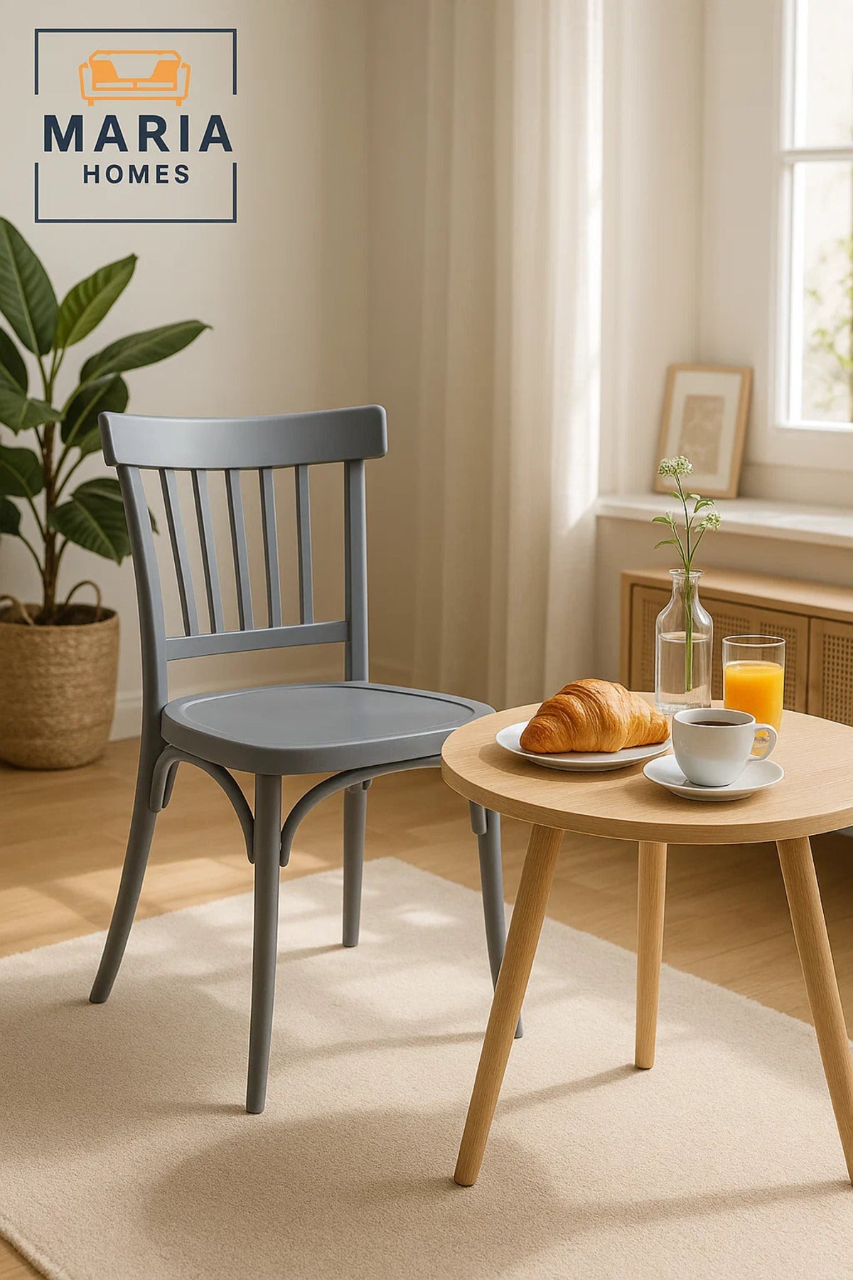 Grey Plastic Cafe Chair Modern Stackable Dining Chair with Vertical Slat Back for Indoor and Outdoor