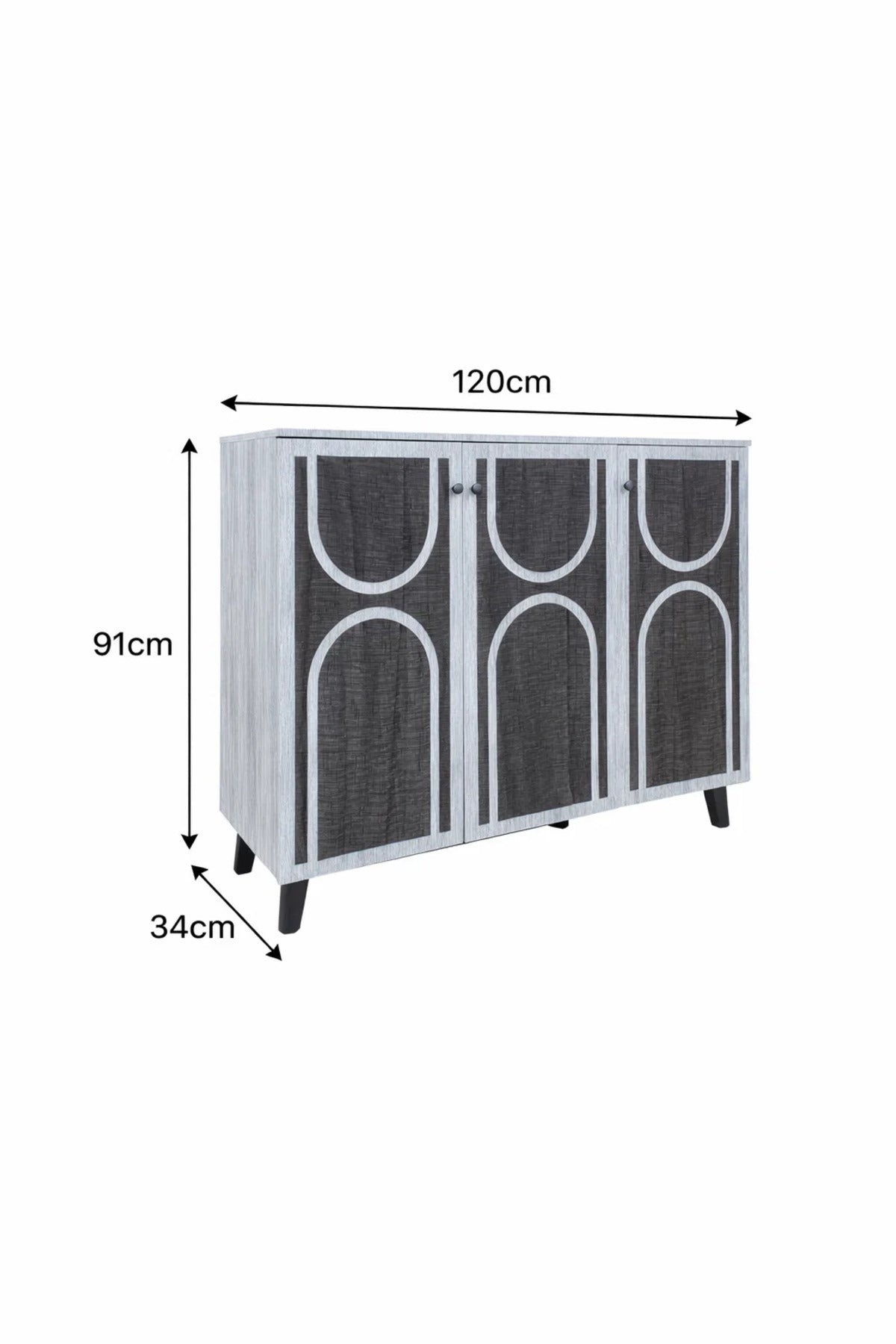 Modern 3-Door Shoe Cabinet Entryway Storage Organizer Geometric Design Grey Wood Finish 120cm