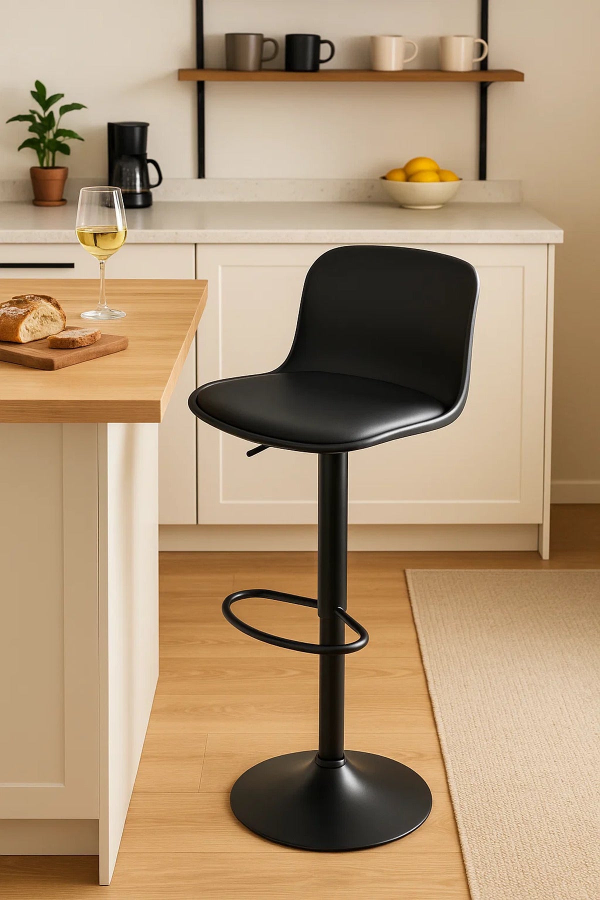 Adjustable Black Bar Stool with Footrest Ð Modern Swivel Counter Chair