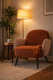Modern Brown Upholstered Accent Armchair with Patterned Armrests Living Room Chair