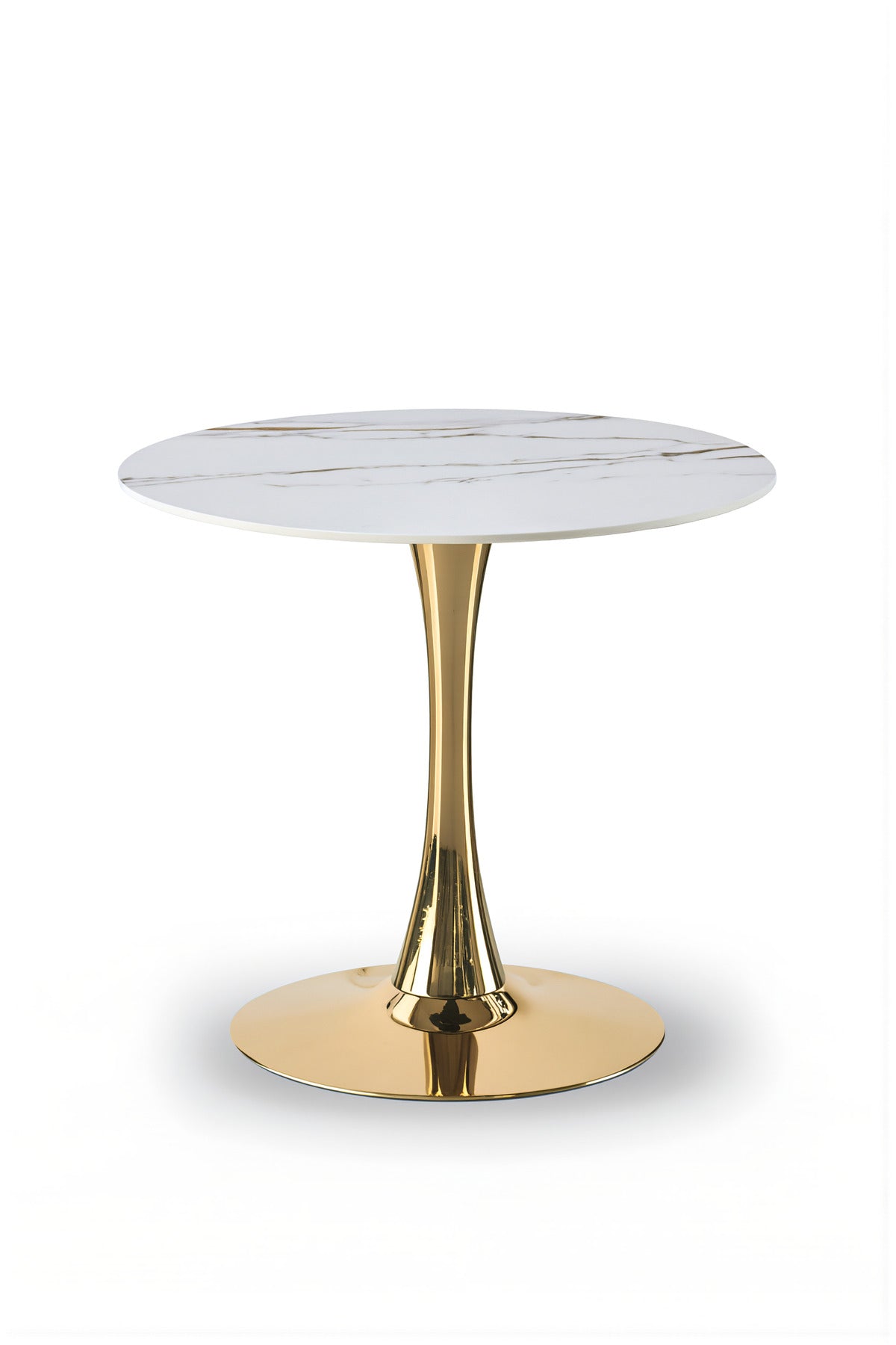 Modern Round White Table with Gold Pedestal Base