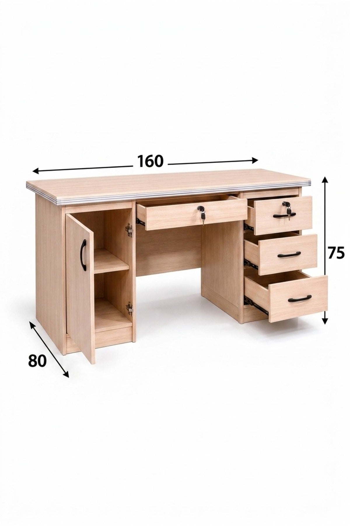 Modern Wooden Office Desk with Storage Drawers & Cabinet √ê Executive Computer Workstation