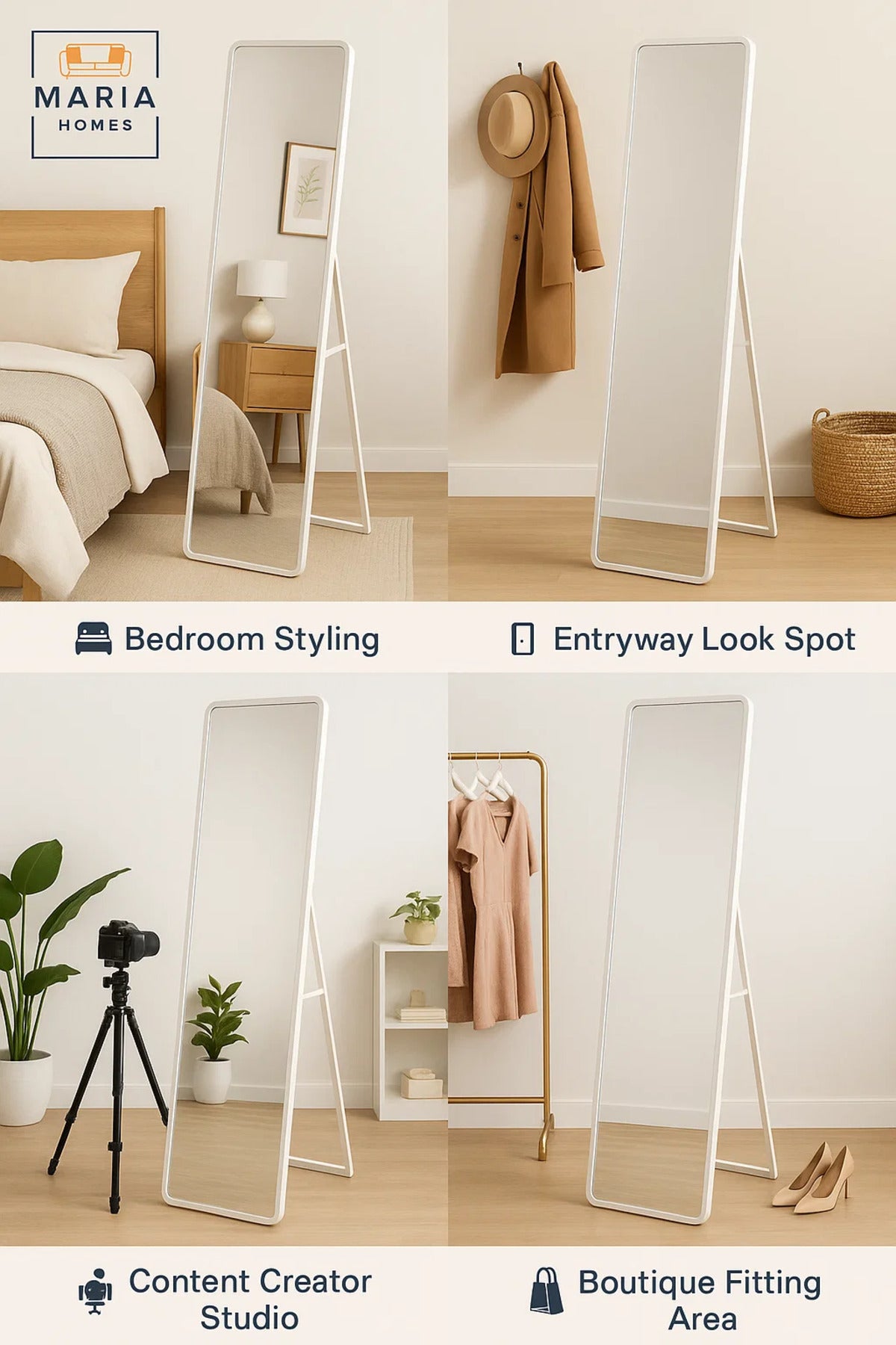 Slim Full-Length White Standing Mirror Ð Modern Frame Dressing Mirror for Bedroom or Hallway