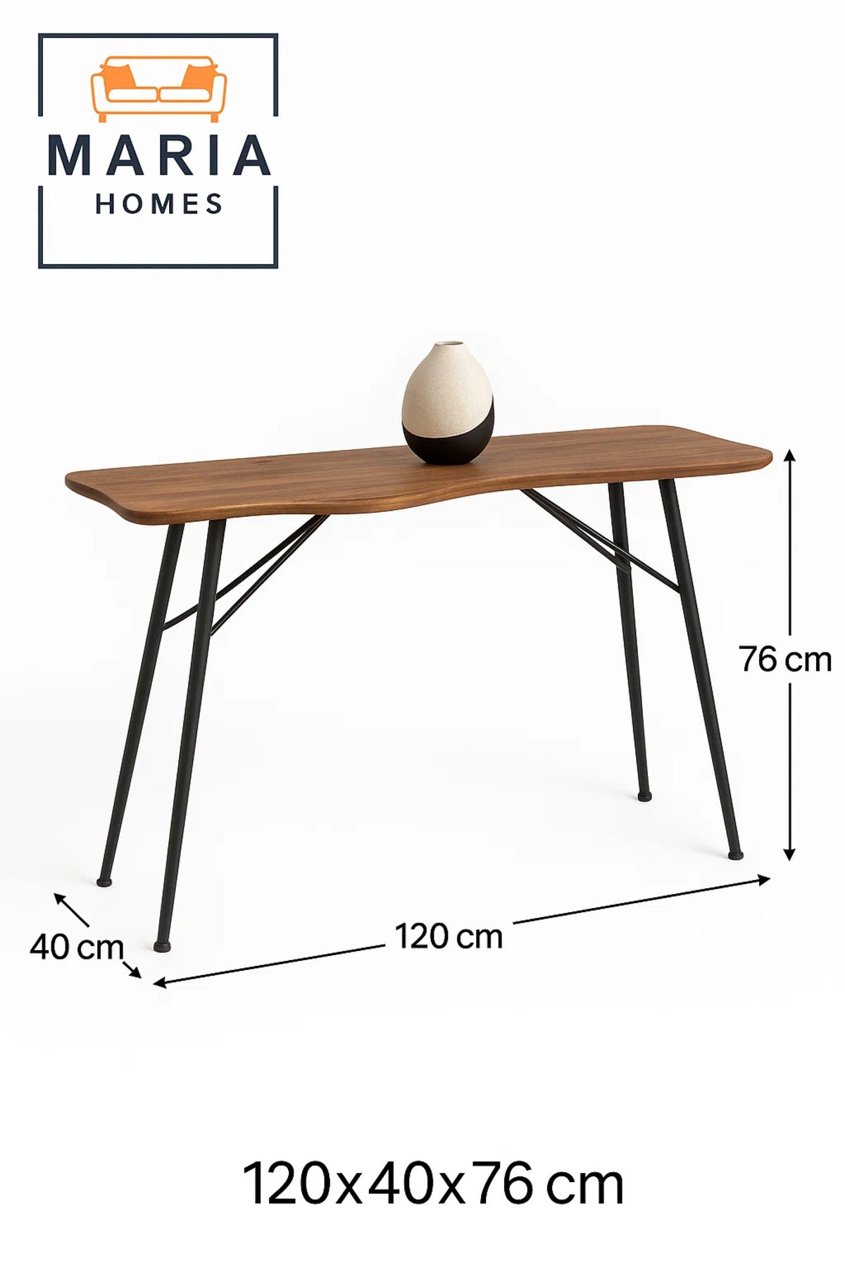 Modern Wooden Console Table with Curved Edge Ð 120x40x76cm Decorative Hallway or Entryway Table