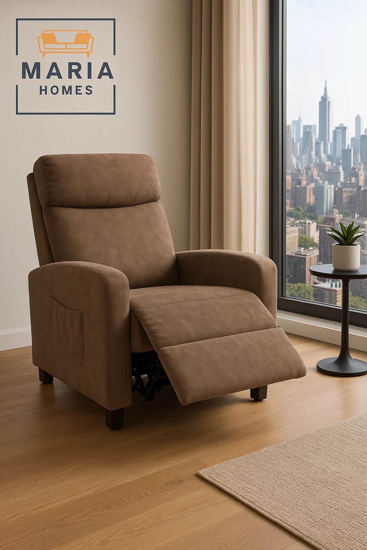 Modern Brown Recliner Chair with Footrest Ð Soft Fabric Relax Chair for Living Room