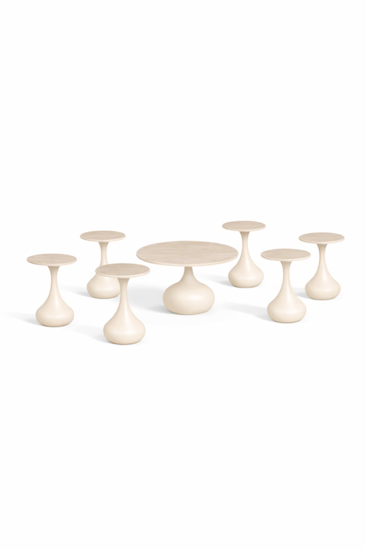 Round Beige Coffee Table Set with 6 Side Tables 80 _ 80 _ 48 cm