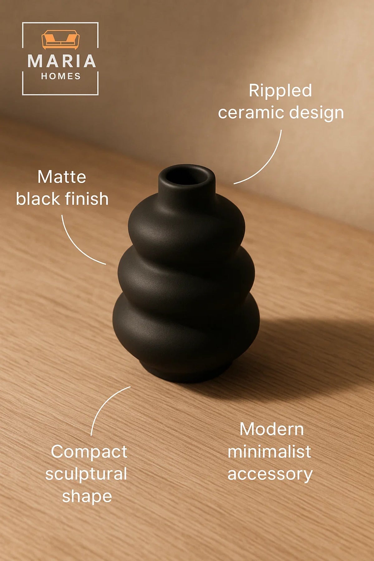 Matte Black Sculptural Ceramic Vase Ð Tiered Round Design