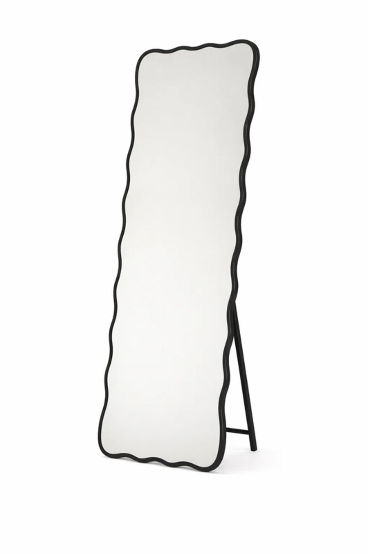 Wavy Black Frame Floor Mirror Full Length Standing Mirror for Bedroom