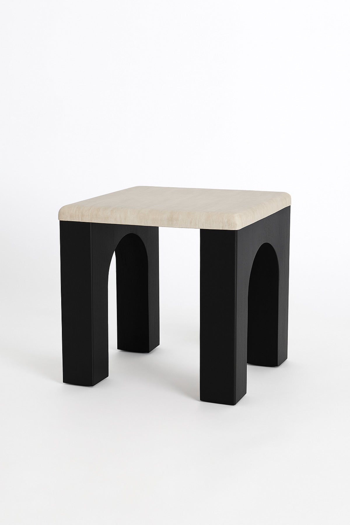 Wooden Side Table with Black Arched Legs Modern End Table for Living Room or Bedroom 50_50_55 cm