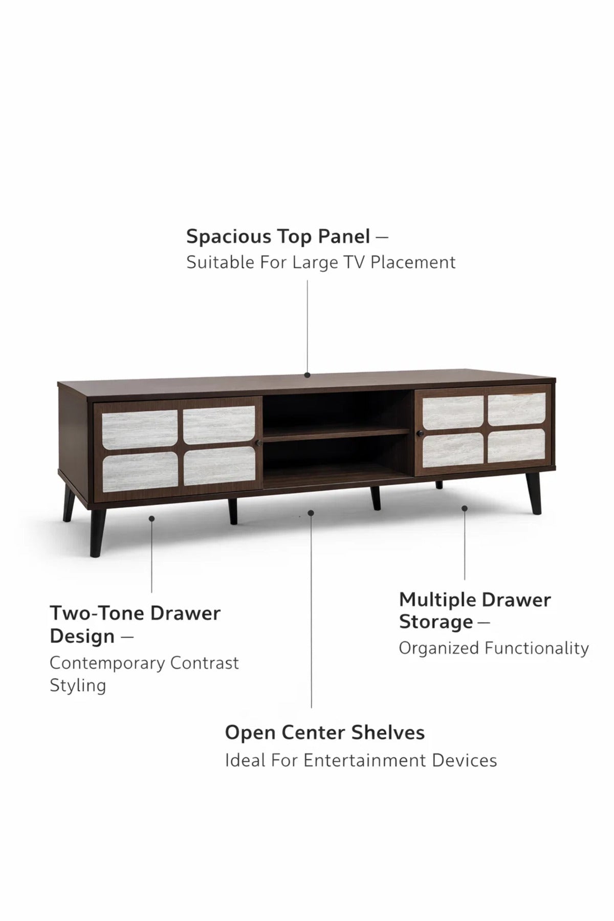 Brown & Grey TV Stand √ê 180x40x45 cm Modern Plasma Table with Cabinets & Shelves