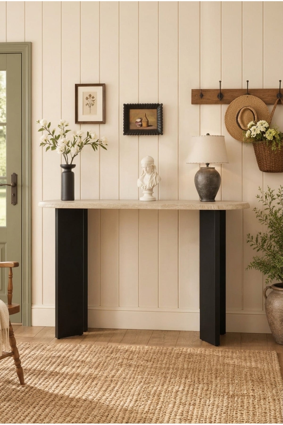 Modern Marble Top Console Table with Wooden Base for Entryway, Hallway & Living Room