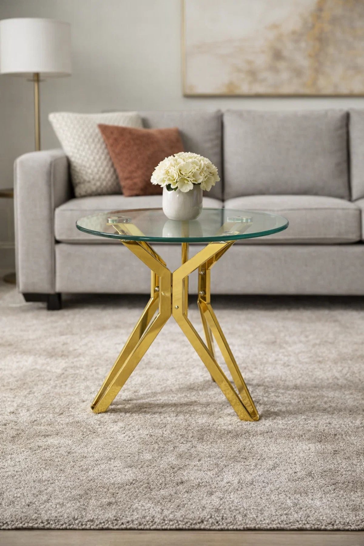 Luxury Gold Metal Round Side Table Tempered Glass Top Modern Coffee Table Living Room Decor