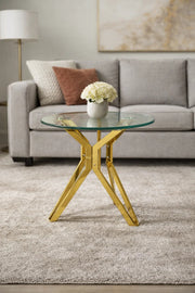 Luxury Gold Metal Round Side Table Tempered Glass Top Modern Coffee Table Living Room Decor