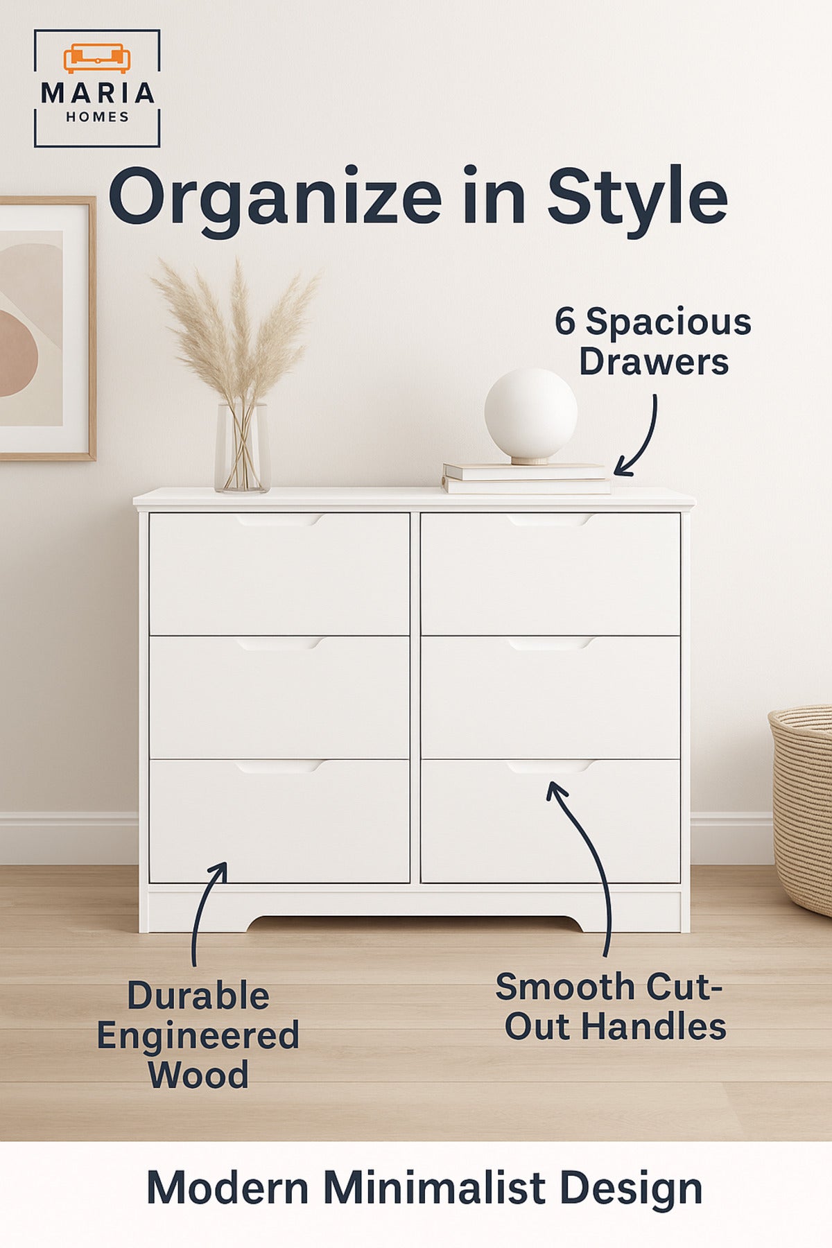 White 6-Drawer Storage Cabinet Ð Modern Wooden Dresser Organizer 80_48_80 cm