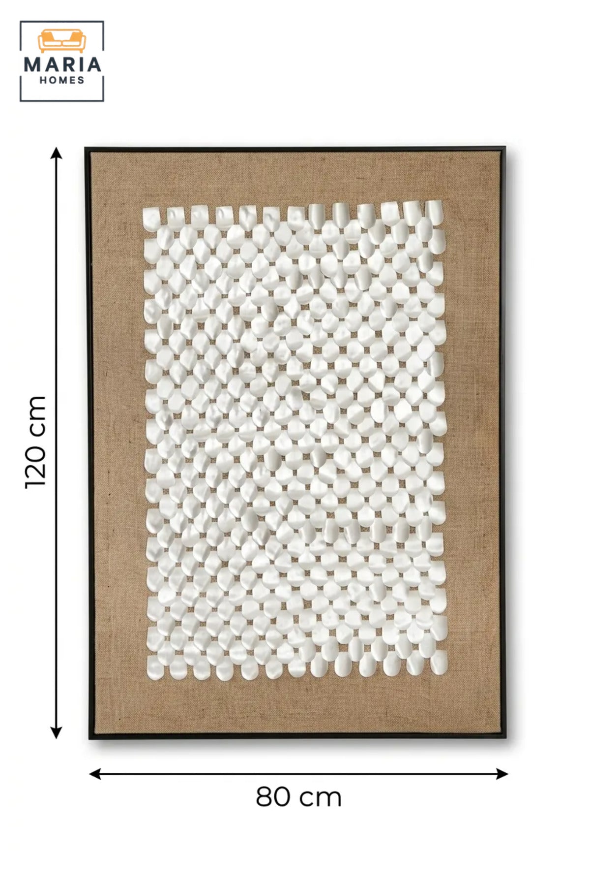 Modern Abstract Textured Wall Art with Slim Black Frame, White Woven Geometric Design on Beige Canvas for Living Room, Bedroom and Office Décor