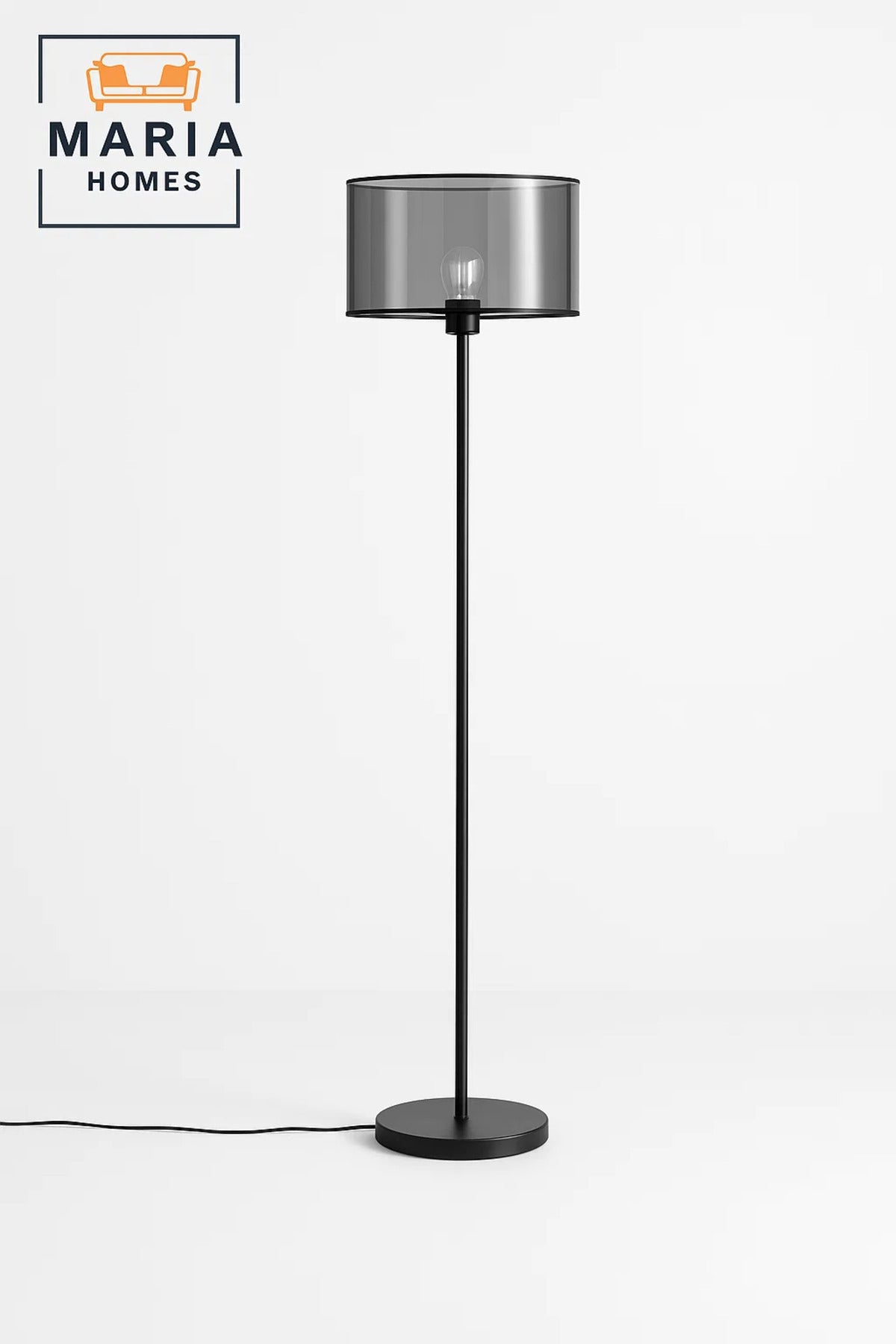 Black Floor Lamp with Smoked Glass Shade