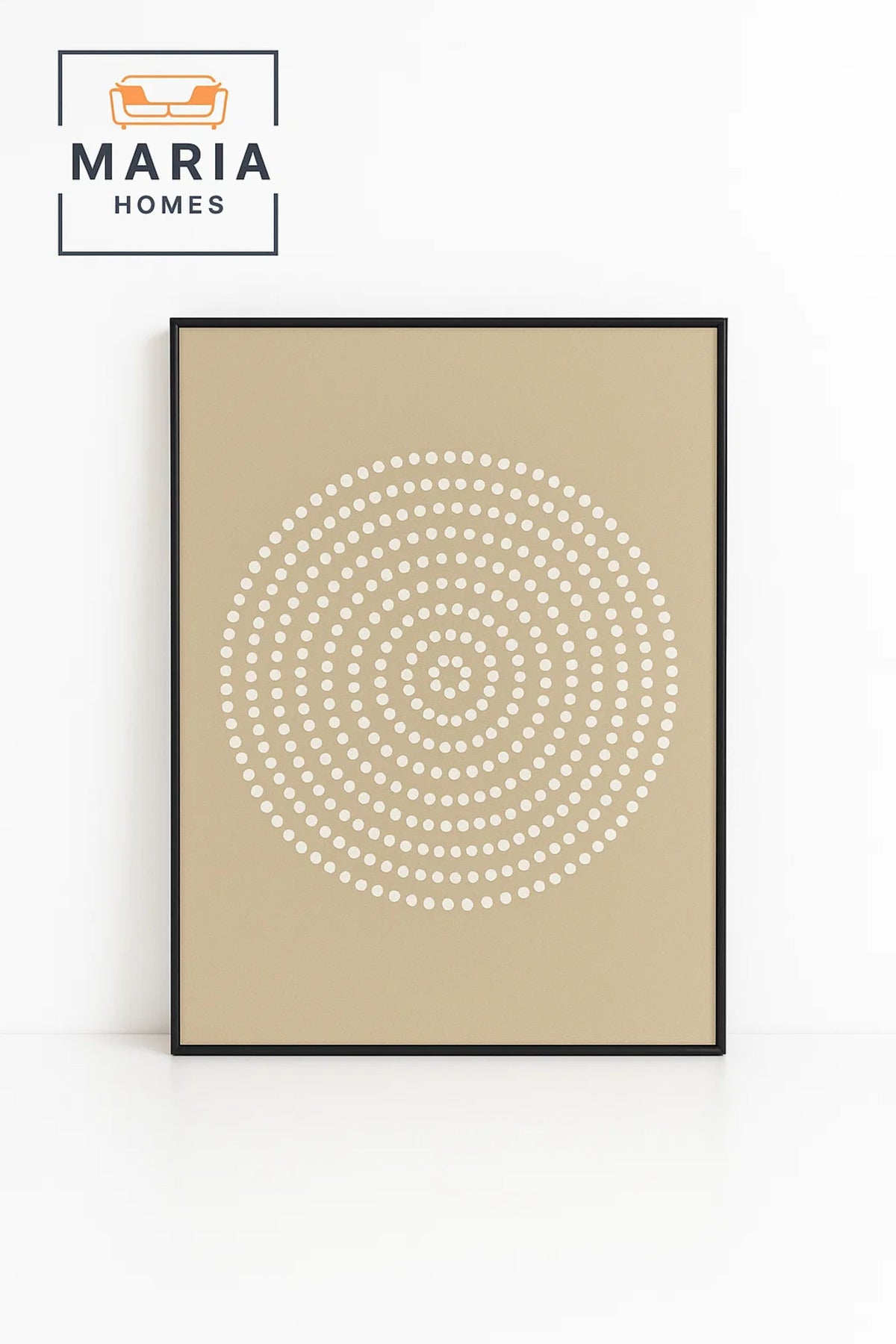 2Beige Wall Art with Textured White Circular Dot Mandala Design-size80*120 CM