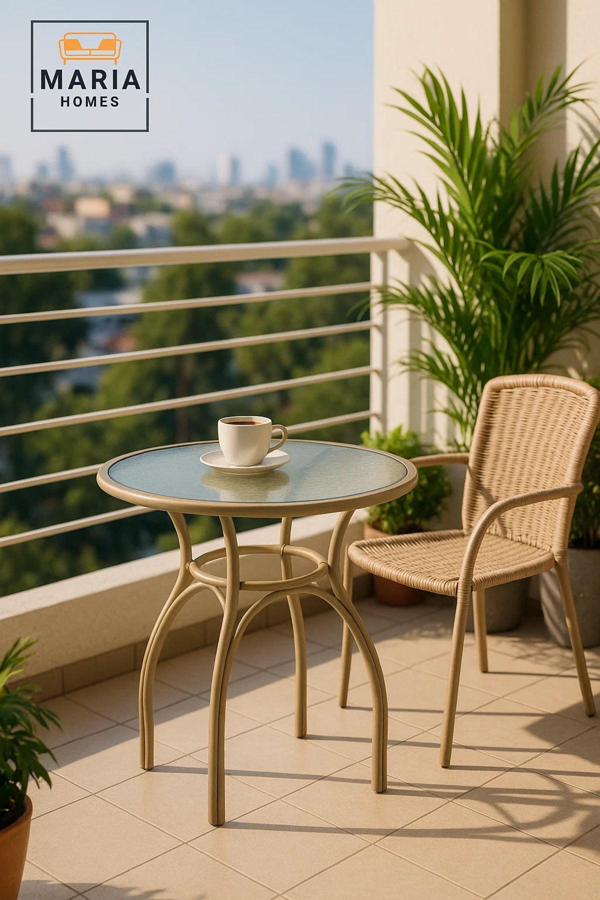 Modern Beige Round Cafe Table 60x60x60 cm Metal Outdoor Indoor Coffee Table