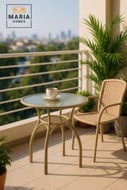 Modern Beige Round Cafe Table 60x60x60 cm Metal Outdoor Indoor Coffee Table