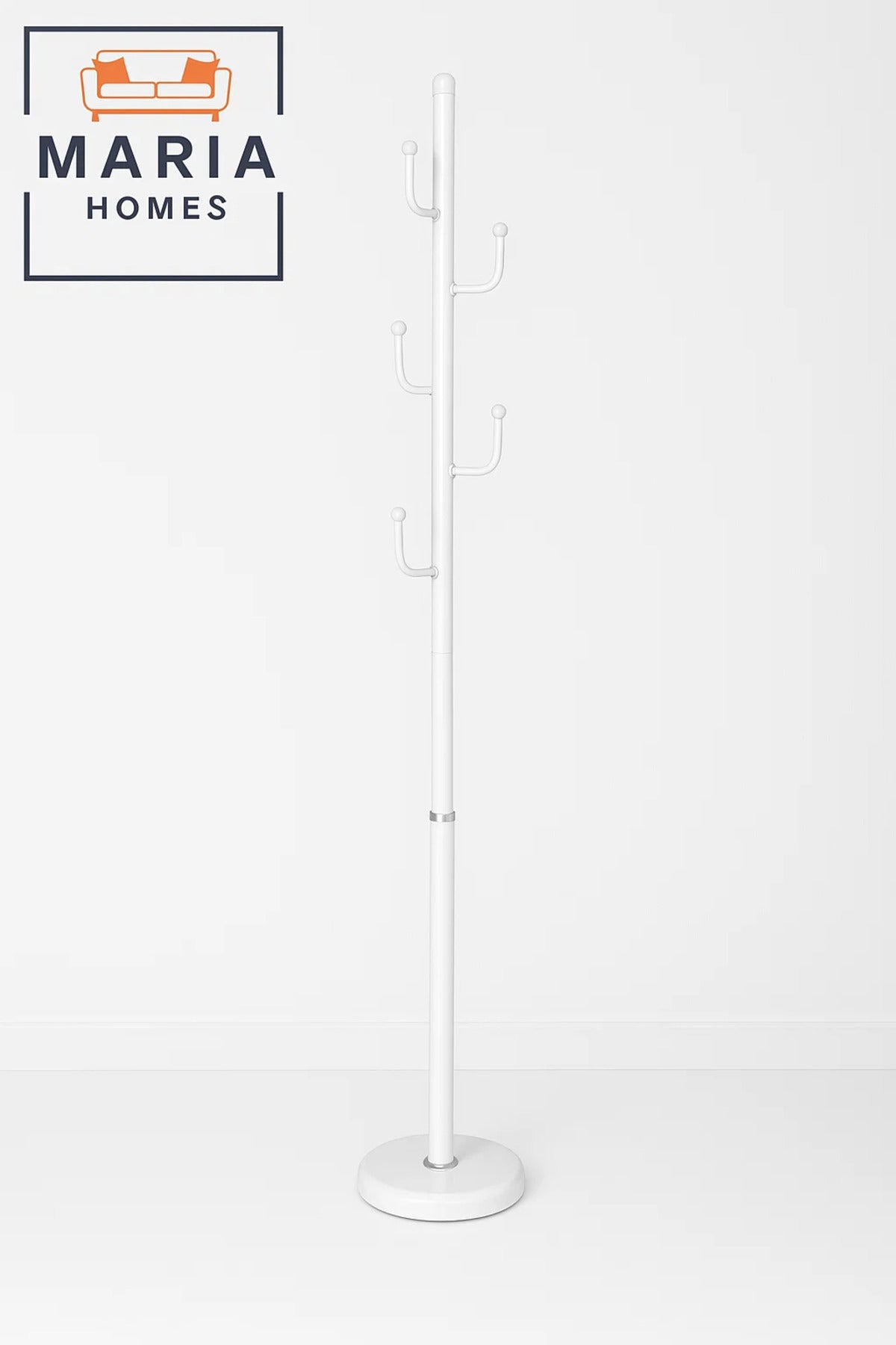 White Metal Coat Rack with Rounded U-Shaped Hooks