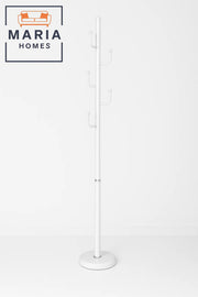 White Metal Coat Rack with Rounded U-Shaped Hooks