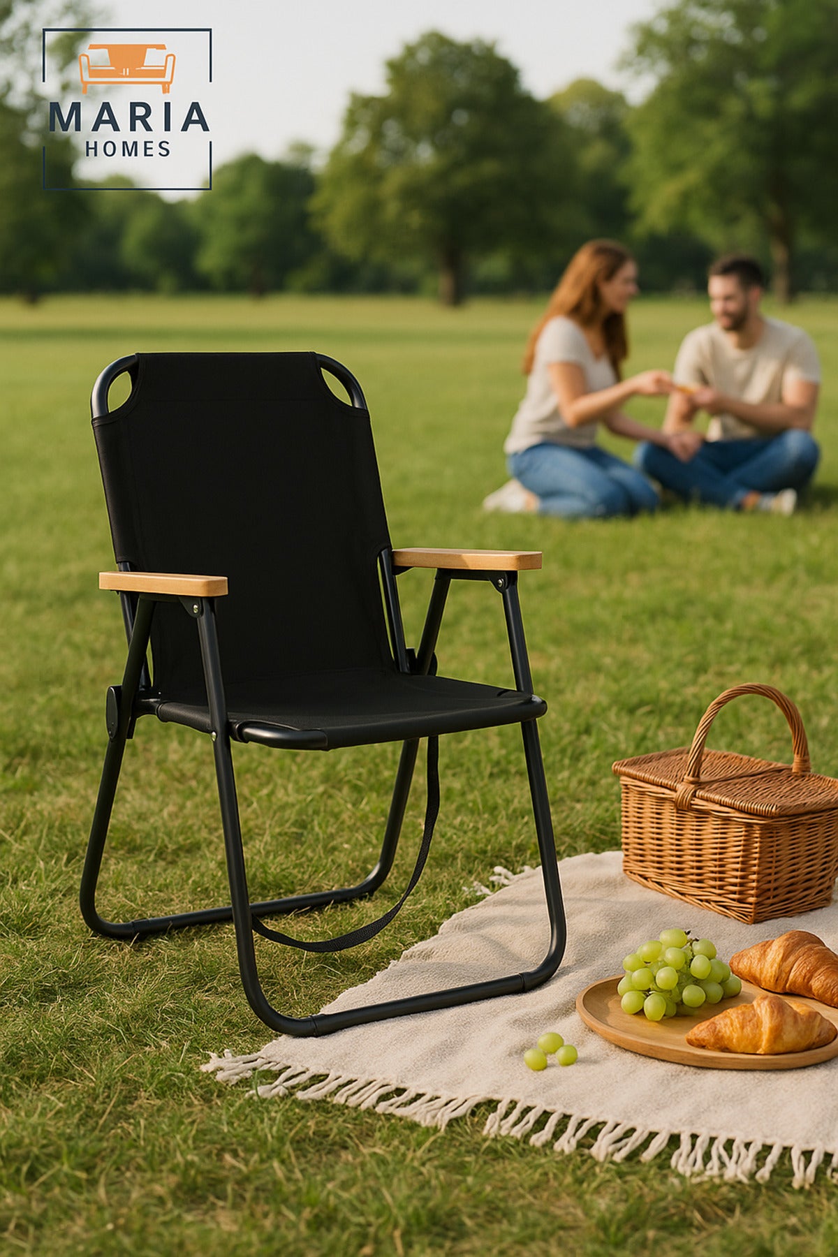 Aluminum Frame Folding Camping Chair, for Picnic, Beach, Garden, Black - 78H x 40SH x 52D x 52W cm