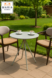 Modern White Round Metal CafŽ Table Ð Minimalist 3-Leg Design for Indoor & Outdoor Use