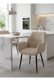 Elegant Beige Armchair with Black Metal Legs, 91x47x49 CM elegant beige armchair Dining