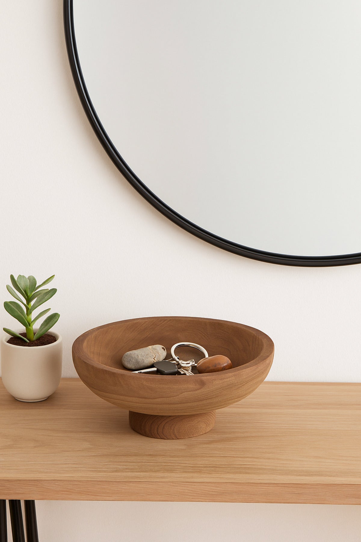 Walnut Wooden Decorative Bowl with Pedestal Base Ð Modern Centerpiece