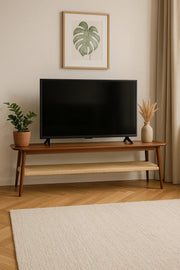 Wooden Coffee Table 160_40_40 cm Ð Slim Design with Woven Shelf Storage, Coffee Finish