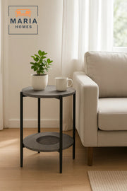 Modern Grey Side Table √ê Round Coffee Table with Lower Storage Shelf 40_40_55 cm