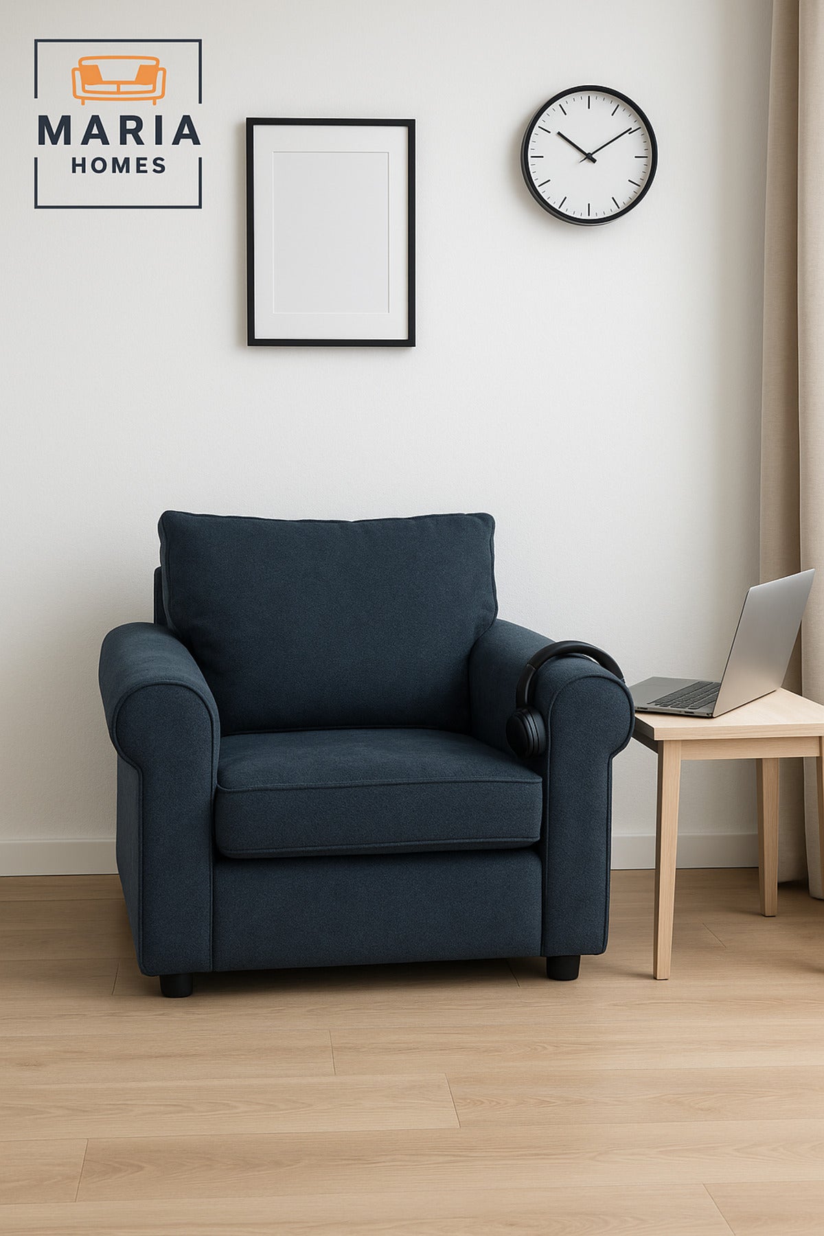 Blue Fabric Armchair Ð Single Seater Sofa for Living Room Comfort