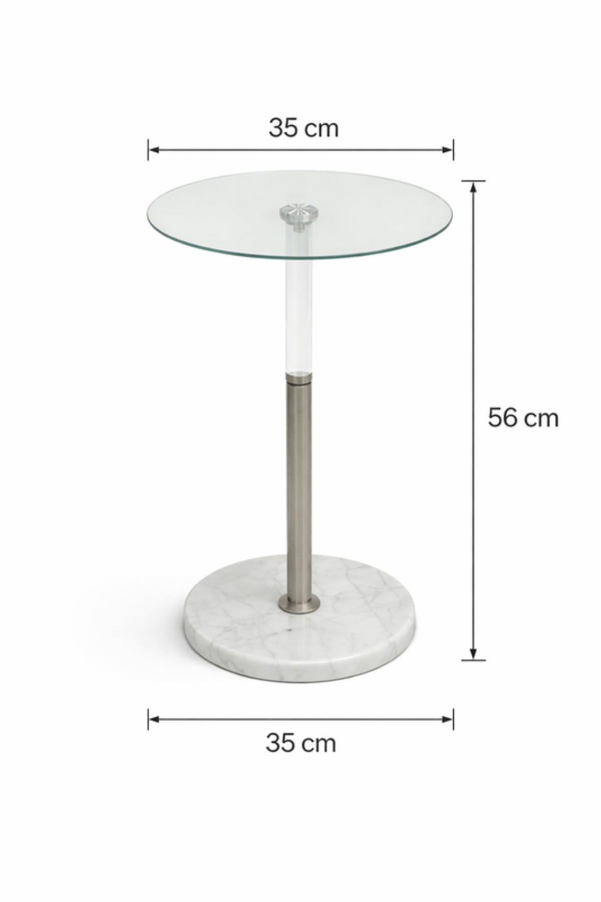 Round Glass Side Table with Silver Column and Marble Base 35_35_56 cm Accent round