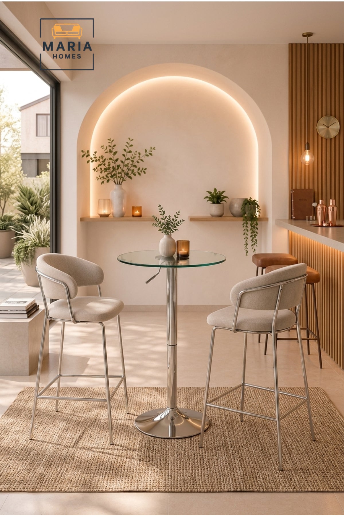 Modern Round Bar Table Glass Top Bistro Table Caf≈Ω High Table with Chrome Pedestal Base