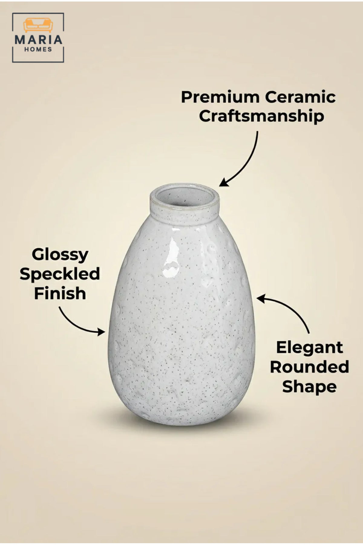 White Textured Decorative Vase, Modern Teardrop Flower Holder with Narrow Opening for Dried Flowers, Living Room, Bedroom, Office, Shelf and Table Décor