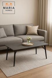 Modern Center Table 120x60x45cm Ð Grey Stone Finish Top with Black Metal Legs for Living Room
