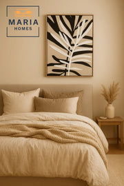 Textured Botanical Wall Art with Black and White Leaf Design-size80*120 CM