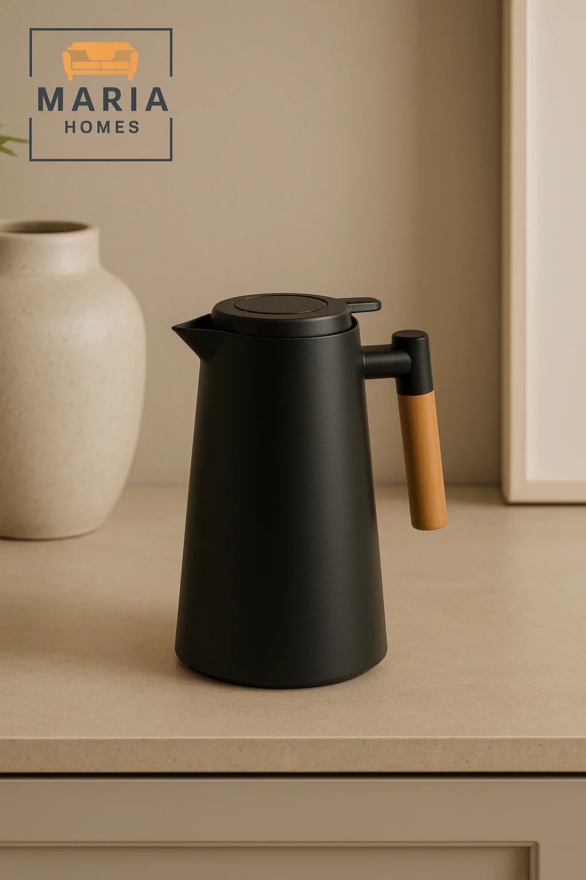 Matte Black Thermal Insulated Jug with Wooden Handle