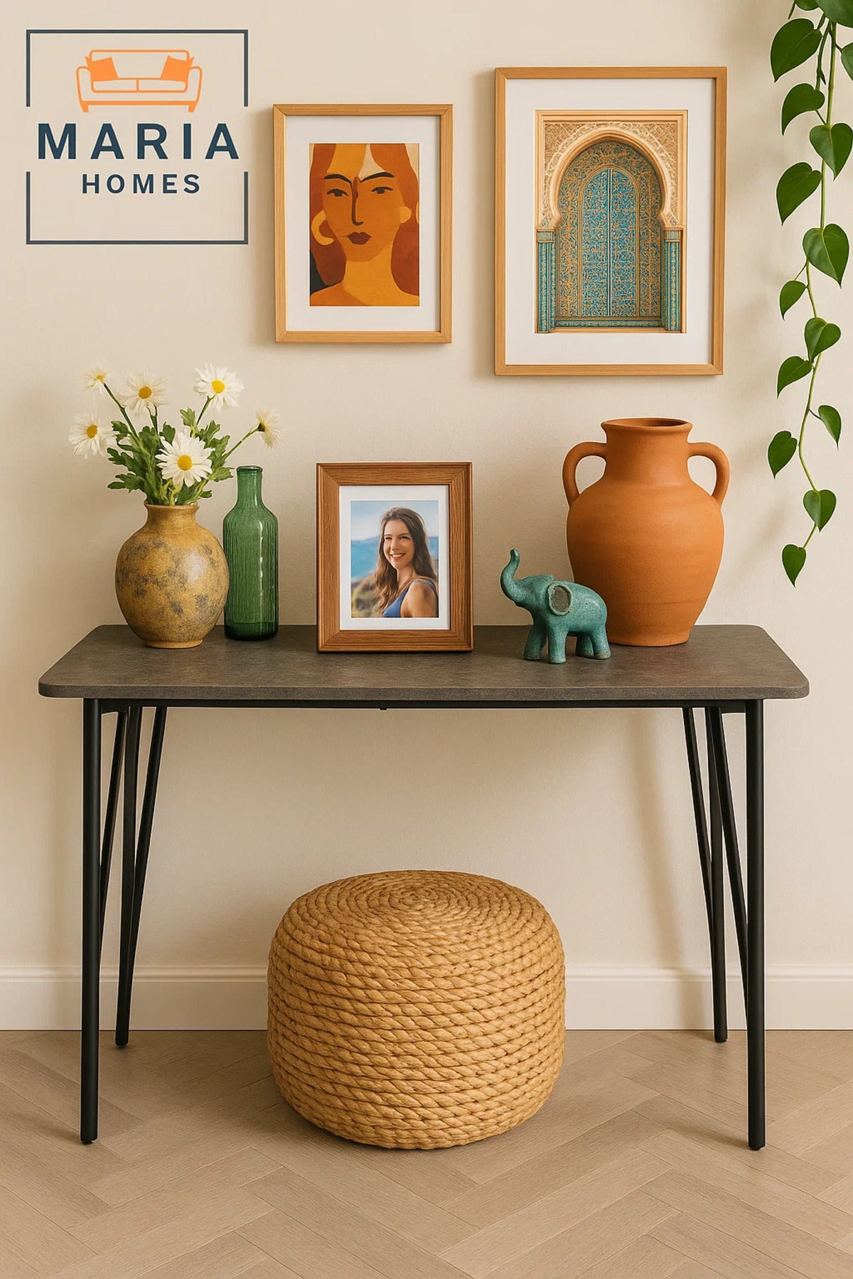 Industrial Console Table 120x40x80cm Ð Modern Grey Top with Metal Hairpin Legs for Home & Office
