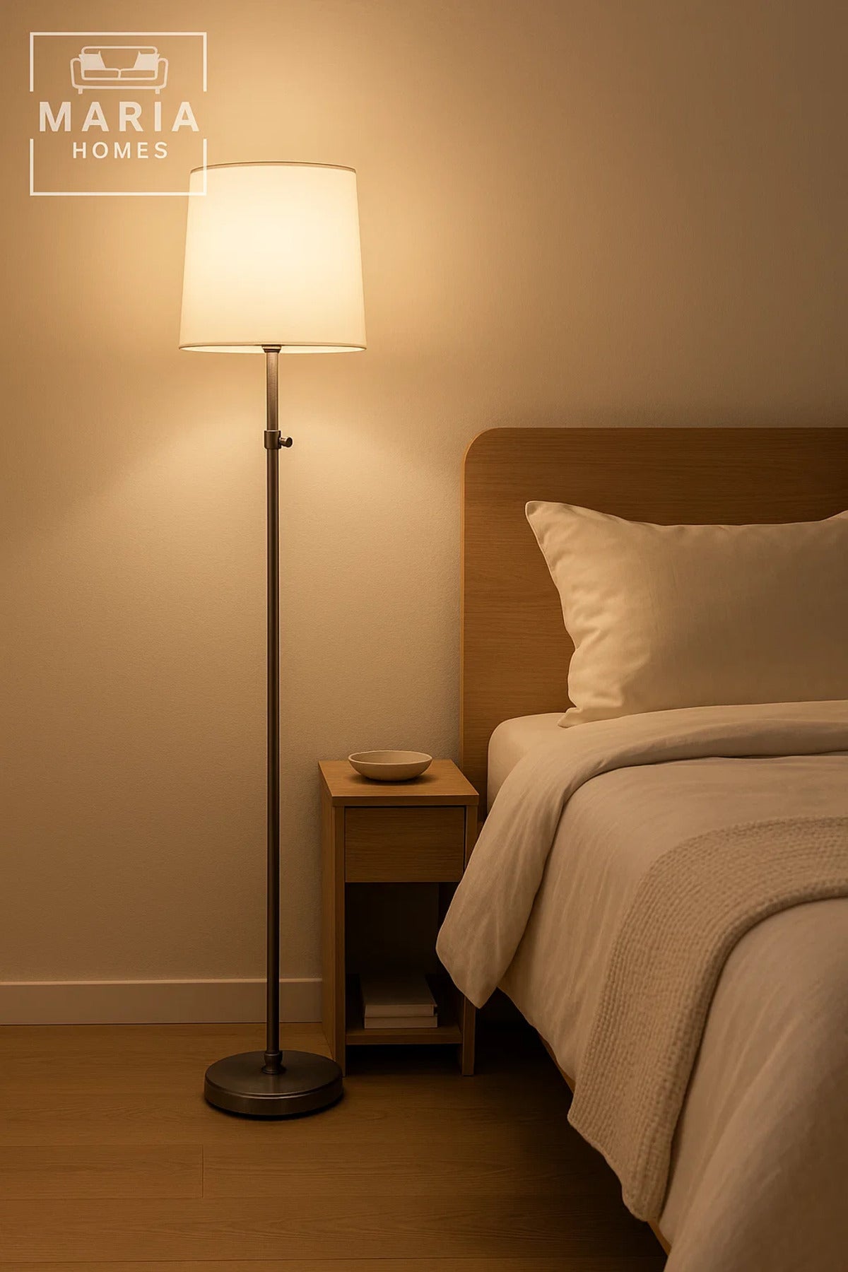 Adjustable Floor Lamp with Brushed Metal Stand and White Shade