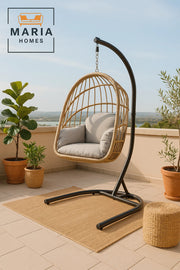 Rattan Hanging Egg Chair with Stand for Indoor Outdoor Balcony Garden Patio Swing Chair