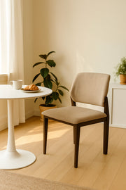 Beige Upholstered Dining Chair Ð Modern Wooden Frame, Comfortable & Stylish Seating