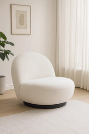 Modern Low Fabric Lounge Chair, Boucle Upholstered Accent Chair for Living Room & Bedroom (White)
