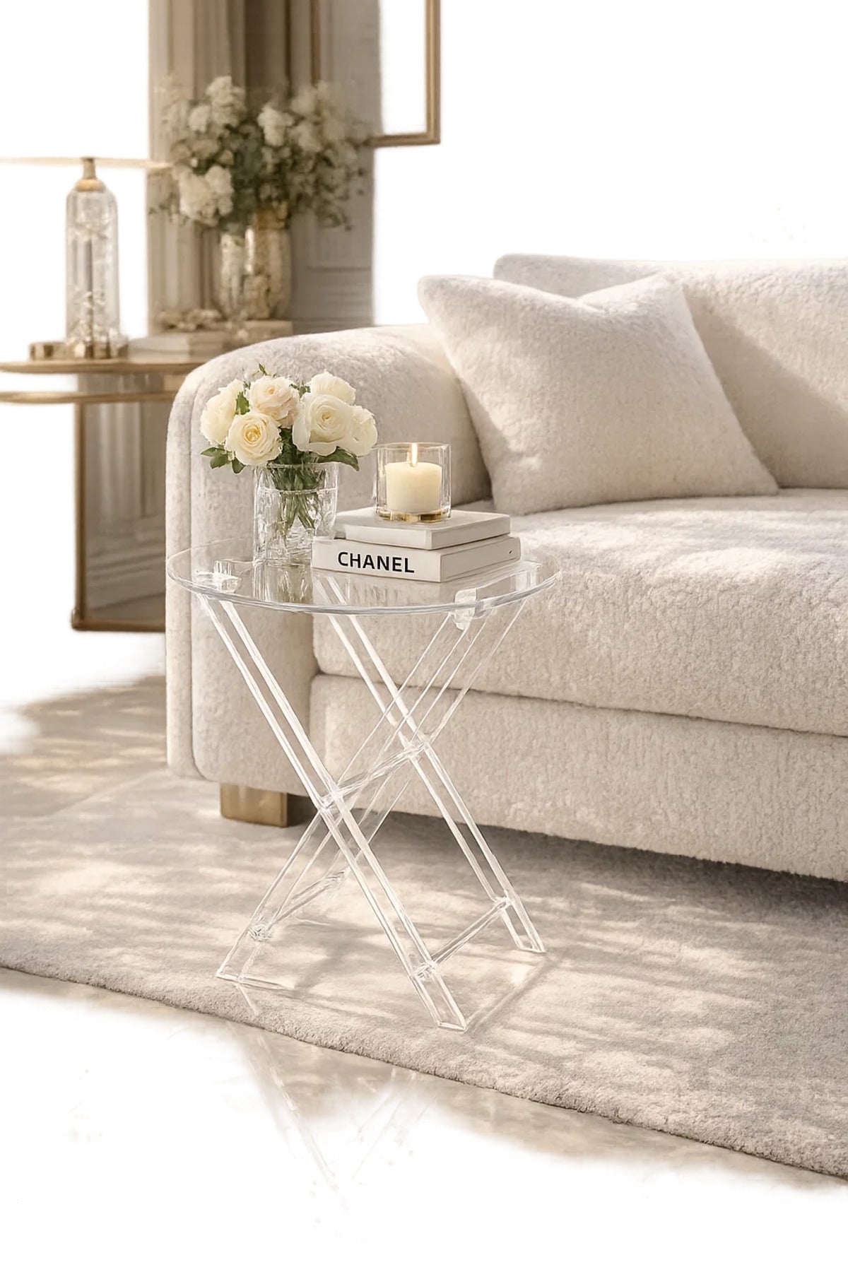 Modern Clear Acrylic Folding Side Table Set with Stand Transparent Tray Table for Living Rooms